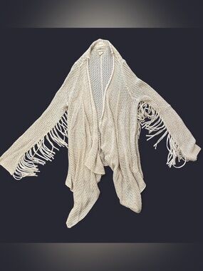 Billabong Cream Open-Weave Fringe Drape Cardigan
